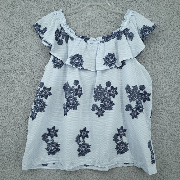 J. Jill XL Ocean Breeze Off the Shoulder Blue Floral Top - Picture 9 of 9